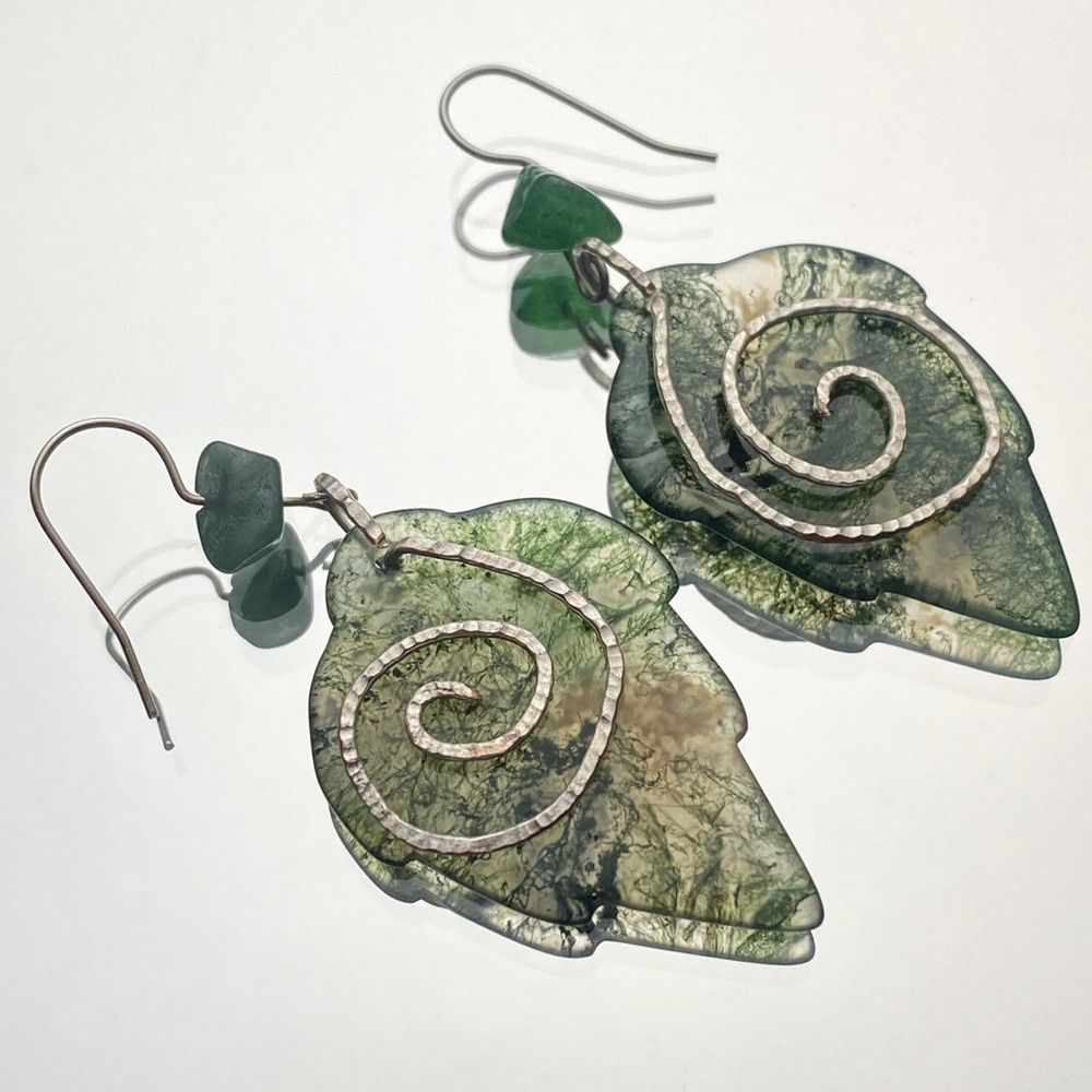 TheEcoJeweler Moss Agate Leaf Earrings